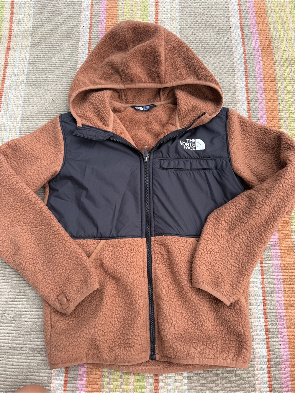 The North Face Kids Brown Hooded Fleece with Black Chest Panel